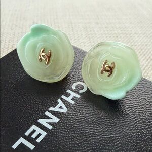 CHANEL Mint Green Camellia clip-on Earrings